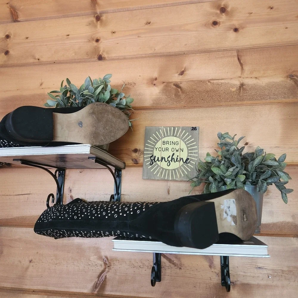 Michael Kors Sally Studded Flat Boot‎ Tall Suede Leather Embellished Moto Sz 8 M